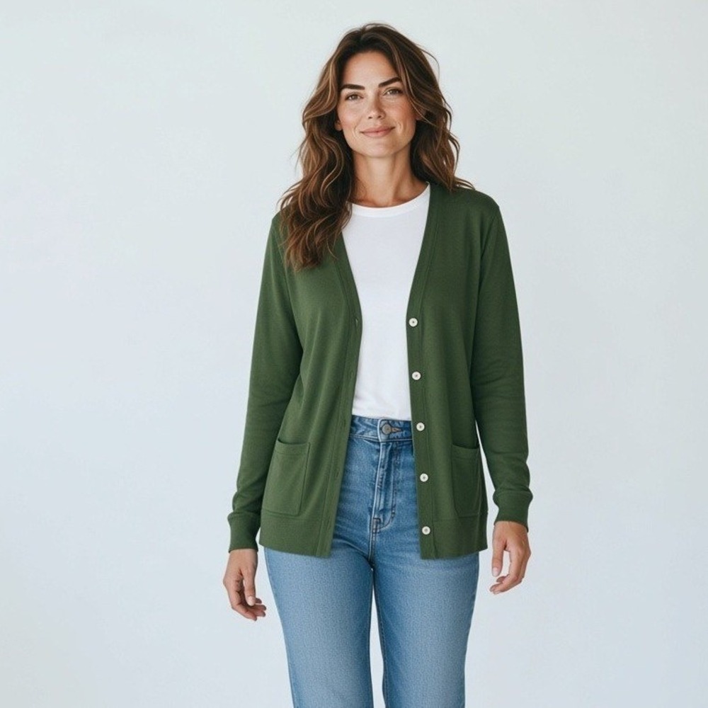 J. Jill Cardigan Sweater Scots Pine Womens MT Green V-Neck Pockets NWT